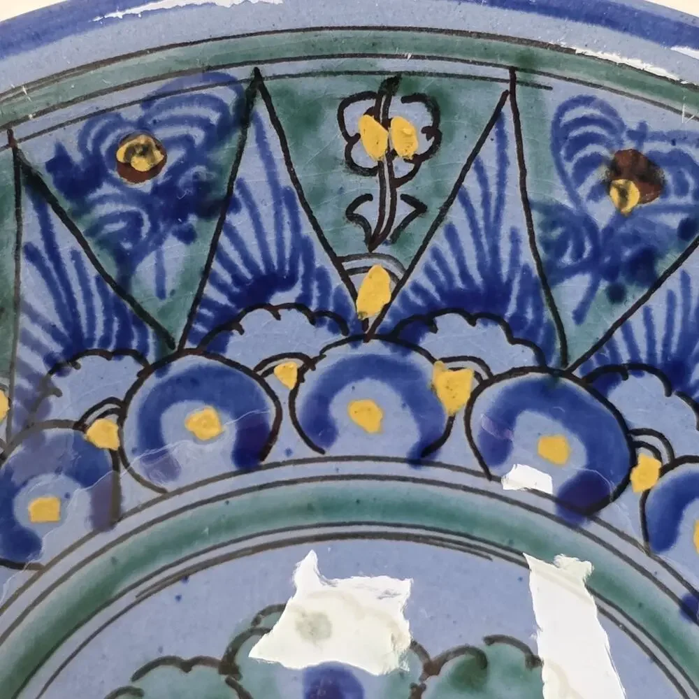 Hand Painted Blue Green Floral Art Pottery Bowl Signed 5.5